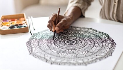 Person paints intricate mandala design
