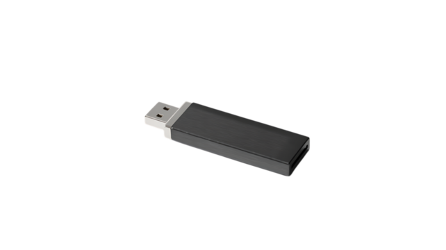 Photo of a black usb flash drive isolated on transparent background - Powered by Adobe