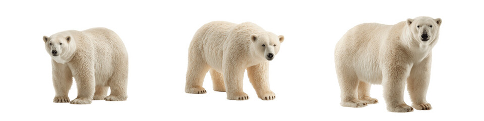 Three Polar Bears Standing in Various Poses on White Background