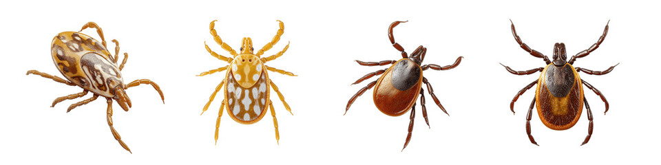 Various Species of Ticks Isolated on a White Background