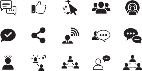 Social Interaction Like Icon Set – Communication, Engagement & Social Media Vector Symbols | Editable Stroke & Flat Design