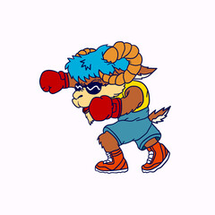 Cute Boxing goat cartoon illustration design
