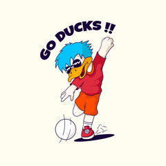 Cute duck playing soccer cartoon illustration design