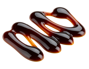  Close-Up Zigzag Drizzle of Dark Fish Sauce Splashing on White Background PNG