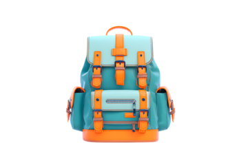Modern backpack design. Teal and orange color combination. Travel, school, everyday use.