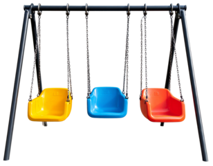  Colorful Children’s Swing Set with Bright Seats Isolated on Transparent Background PNG