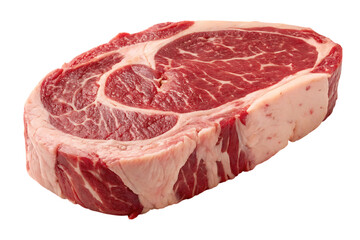 Prime beef ribeye steak marbled with fat and trimmed with white raw beef marbled meat