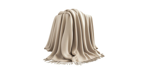 Beige Wool Blanket With Tassels. Cozy Home Decor And Comfort Isolated On Transparent Background