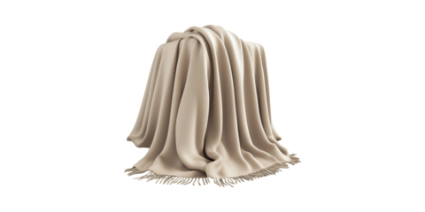 Beige Wool Blanket With Tassels. Cozy Home Decor And Comfort Isolated On Transparent Background