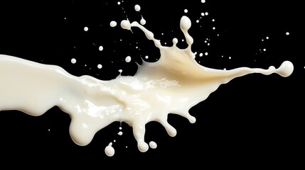 Creamy liquid splash against black background, food advertising
