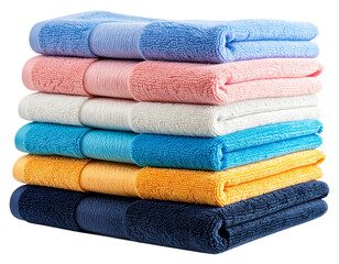 Stack of Folded Colorful Towels with Checkered Pattern, Isolated on Transparent Background PNG