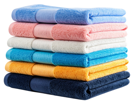  Stack of Folded Colorful Towels with Checkered Pattern, Isolated on Transparent Background PNG