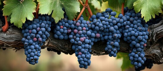 Close-up of ripe cabernet sauvignon grapes on vine ready for harvest