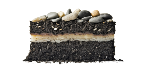 Layered Soil And Rock Cross-Section. Geological Composition And Earth Science Study Isolated On Transparent Background