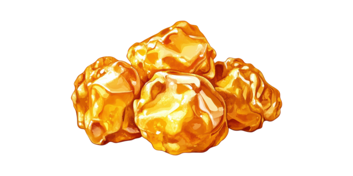Caramel-Coated Popcorn Illustration. Sweet Snack And Gourmet Treat Isolated On Transparent Background