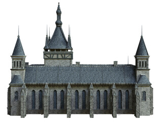 3D rendered medieval building with towers - 3D illustration