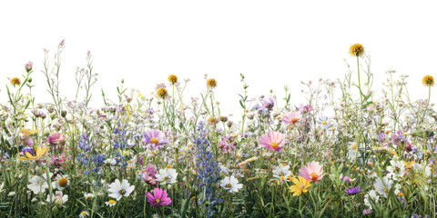 Wildflower Meadow In Bloom. Vibrant Floral Diversity And Natural Beauty Isolated On Transparent Background
