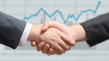 Business handshake with upward graph background