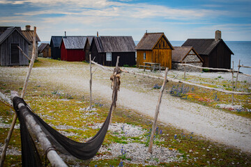 Fårö, an island at Gotland, Sweden, small village of fishermens cabins, Helgumannen .