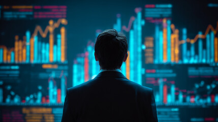 Businessman analyzing growth charts on digital screen