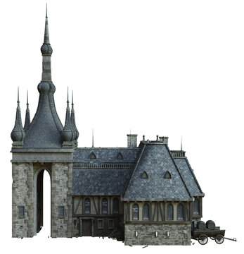 3D rendered medieval building with towers - 3D illustration