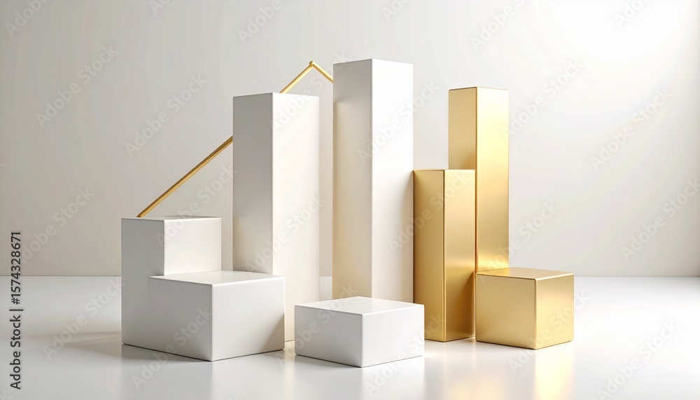 Poster minimalist abstract finance background with line graphs, bar charts, and geometric shapes on soft gr