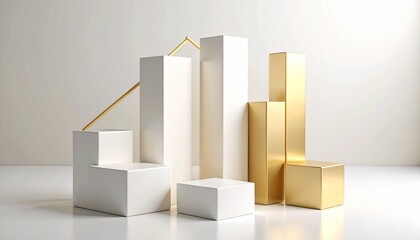 Minimalist abstract finance background with line graphs, bar charts, and geometric shapes on soft gradient background, light gold and white tones"