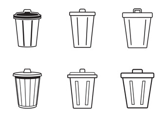 set of garbage bin icon line art  vector illustration