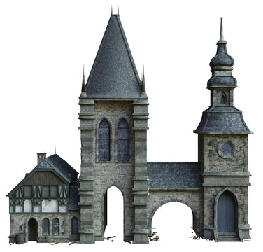 3D rendered medieval building with towers - 3D illustration