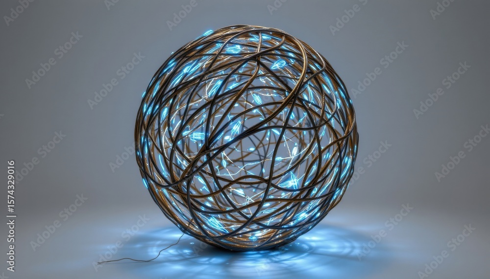 Poster a glowing sphere of intertwined lines illuminates a futuristic setting