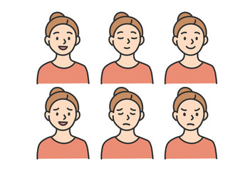 Female Character with 6 Facial Expressions – Emotion Variations

