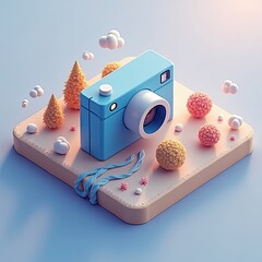 Isometric Photography Theme with Camera and Creative Accessories Layout