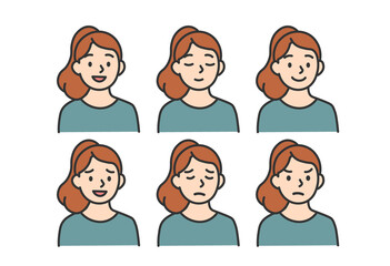 Female Character with 6 Facial Expressions – Emotion Variations

