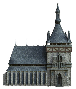 3D rendered medieval building with towers - 3D illustration