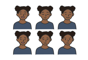 Female Character with 6 Facial Expressions – Emotion Variations