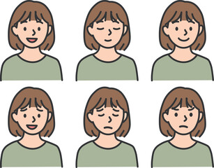 Female Character with 6 Facial Expressions – Emotion Variations

