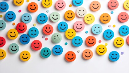 Colorful smiley faces on white background (1)