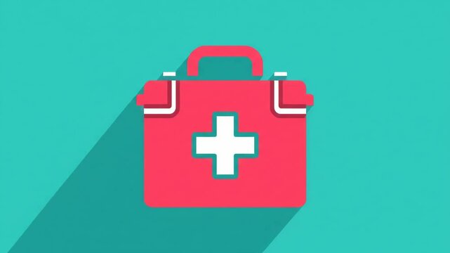 First aid kit icon on teal background for healthcare concept