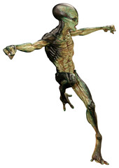 3D Rendering Green Alien on White