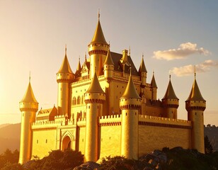 Golden castle at sunset