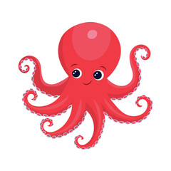 A hand-drawn octopus swims in the ocean. An underwater mollusk. Cute octopus isolated on a white background.