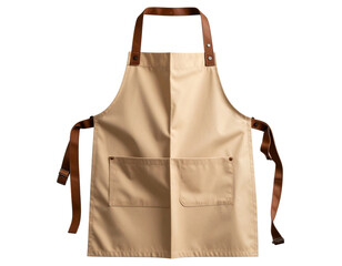 Tan Apron with Pockets and Brown Straps, Isolated on Transparent Background PNG (2)
