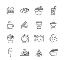 Line Art Food Icons: A meticulously crafted collection of line art icons presents a delightful array of food items, each rendered with precision and style. These sleek.