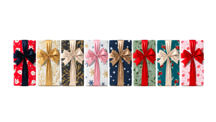 Red and yellow ribbons and flags with festive gift decoration and celebration elements