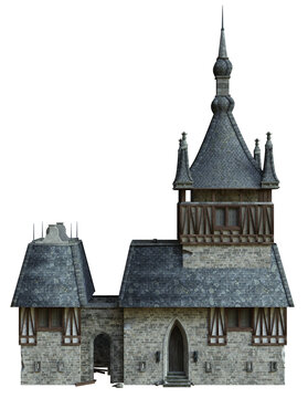 3D rendered medieval building with towers - 3D illustration