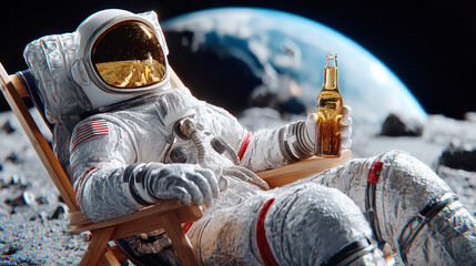 Last man is drinking beer on the Moon - concept of absolute loneliness