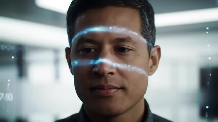 Man's face scanned by futuristic biometric technology. - Powered by Adobe