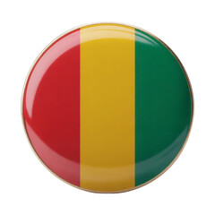 Fototapeta premium Pin button displaying the vibrant flag of Guinea with a glossy finish, perfect for national pride and decorative use.
