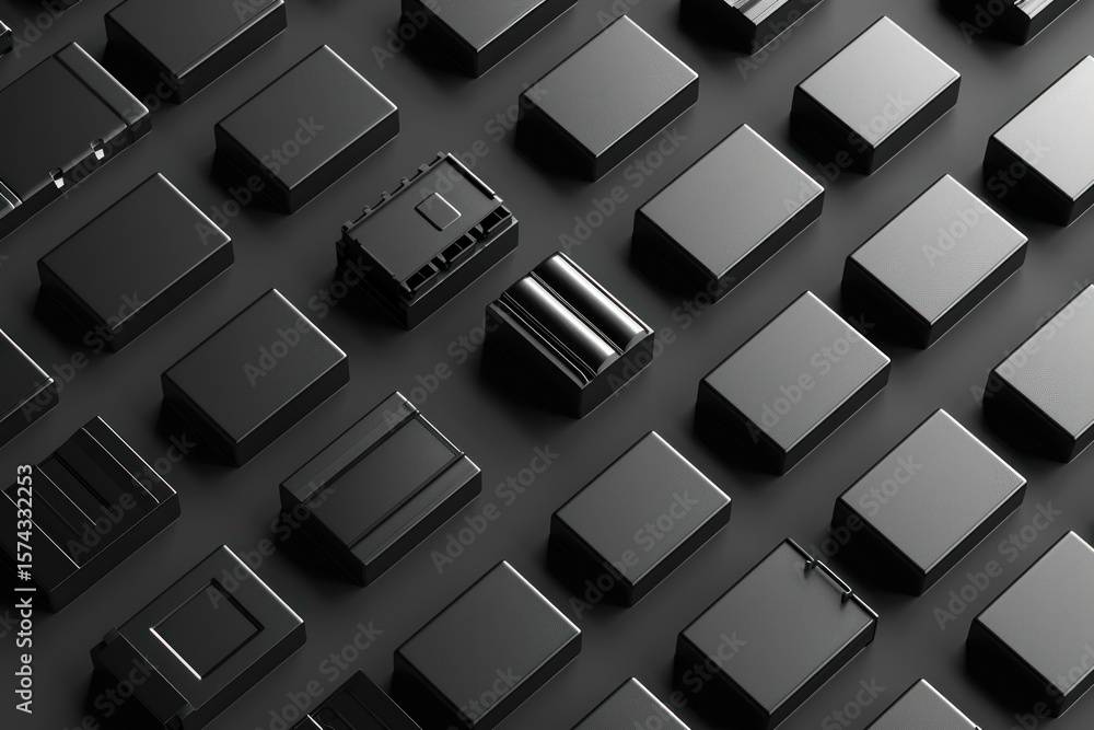 Fototapete different black boxes are creating a modern pattern on a dark background, representing diversity and