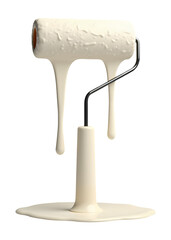 Fototapeta premium Heavy white paint drips from roller, creating gooey, messy spill